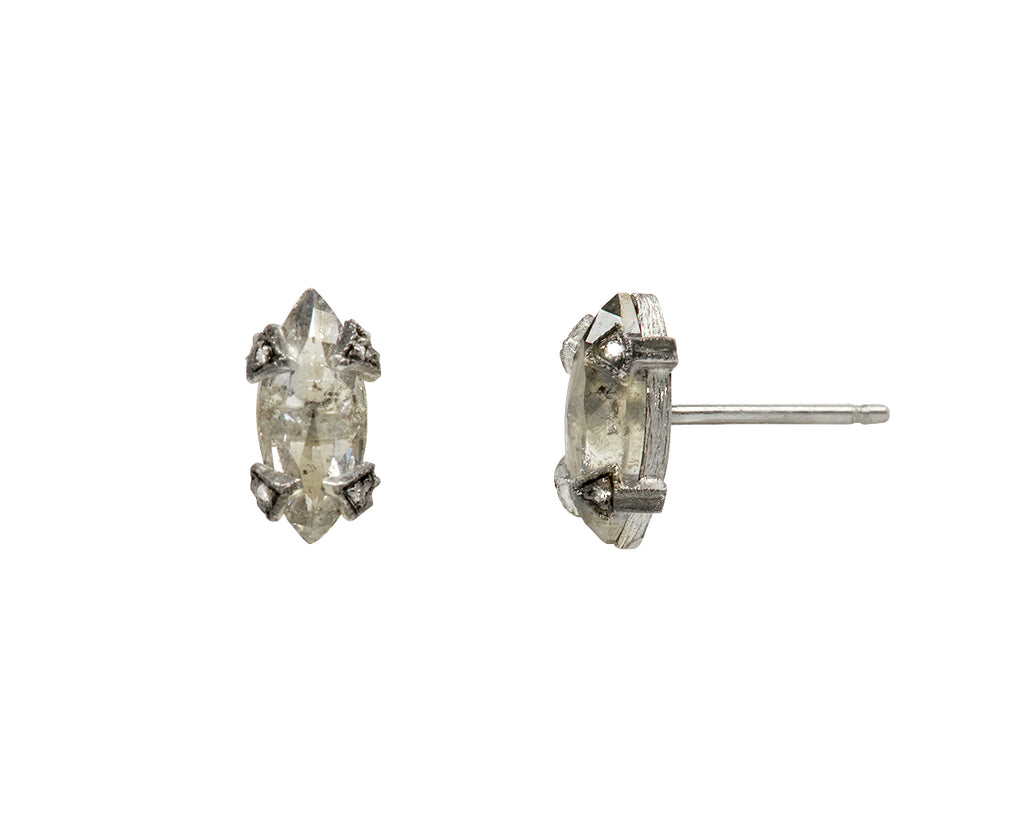 Elongated Marquise Rustic Diamond Stud Earrings