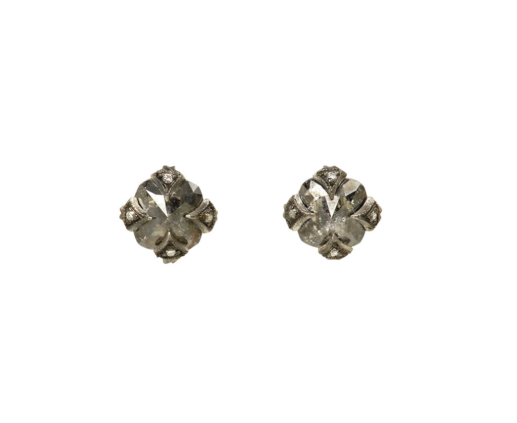 Platinum Round Rustic Diamond Stud Earrings