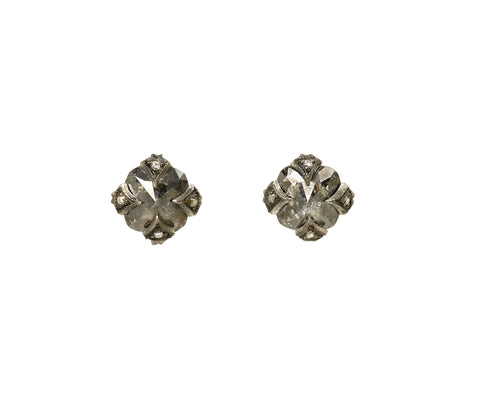 Platinum Round Rustic Diamond Stud Earrings