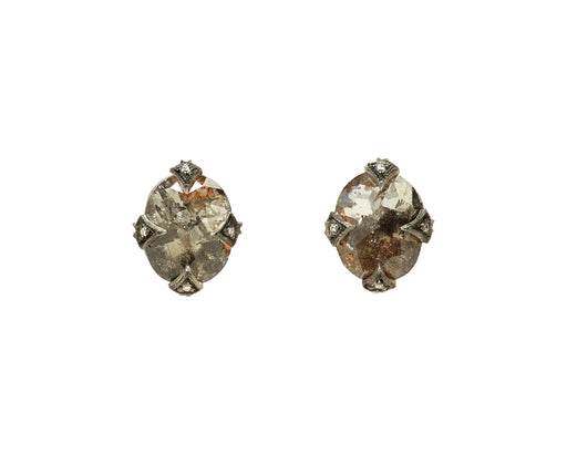 Platinum Oval Rustic Diamond Stud Earrings