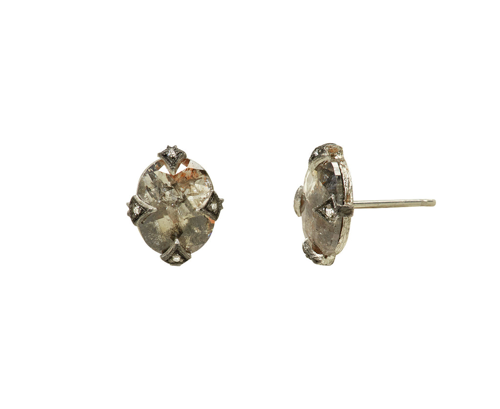 Platinum Oval Rustic Diamond Stud Earrings