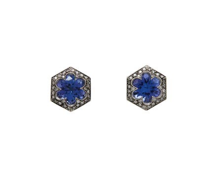 Tanzanite and Diamond Hex Stud Earrings
