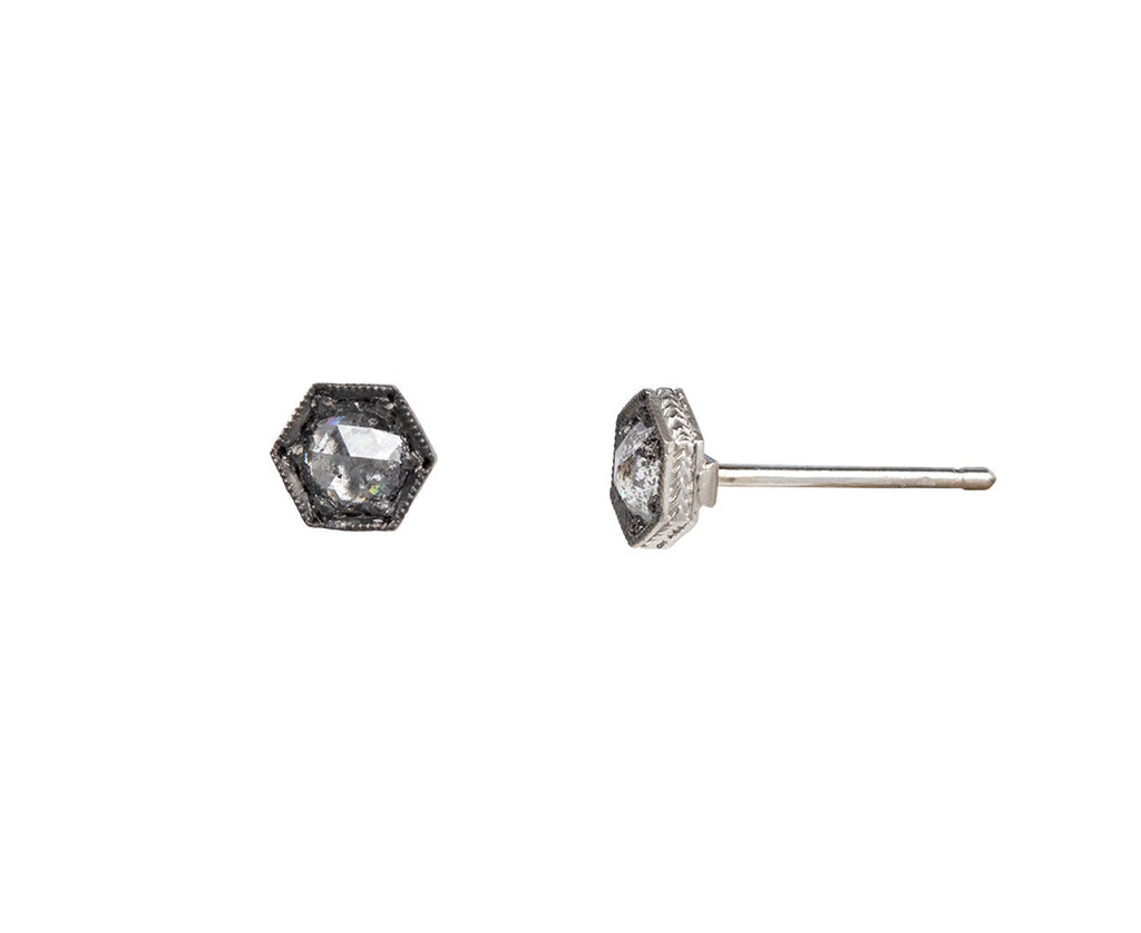Platinum and Diamond Hexagonal Bezel Stud Earrings