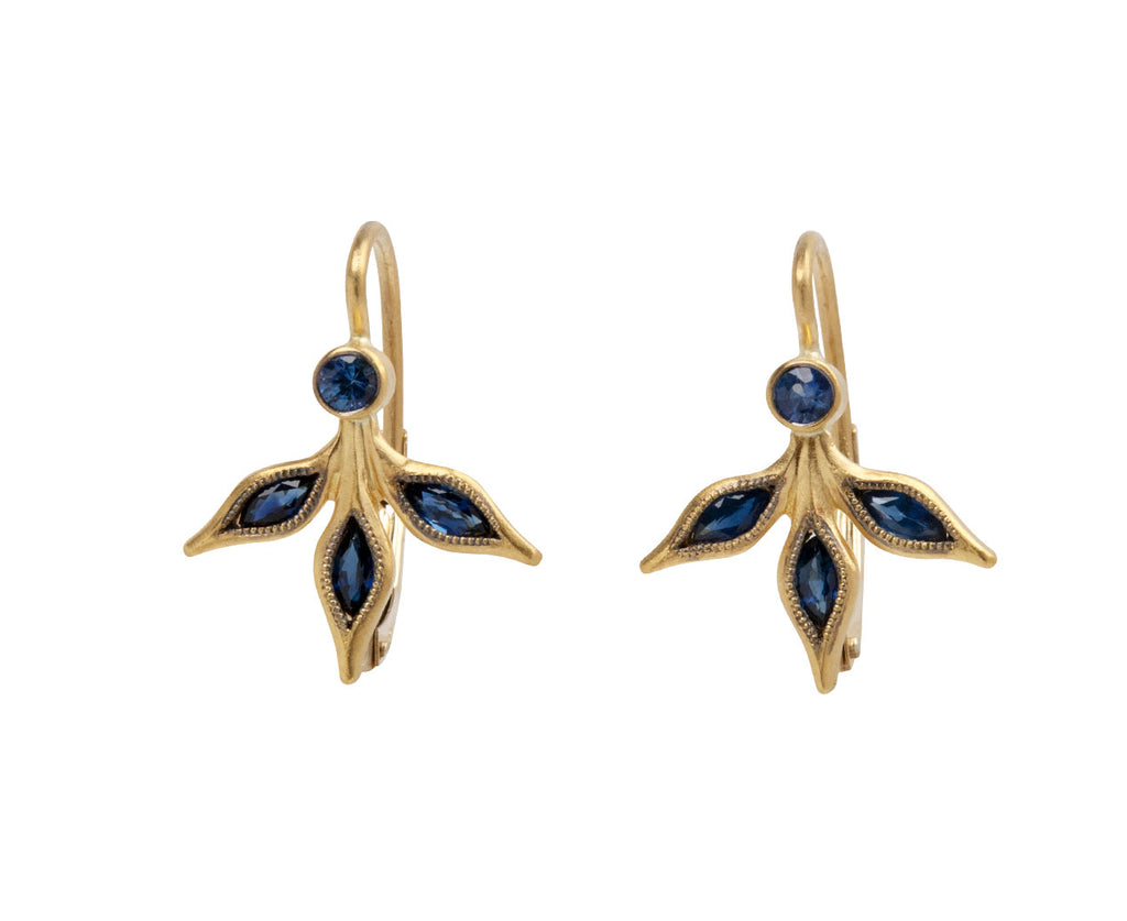 Blue Sapphire Marquise Three Leaf Drop Earrings