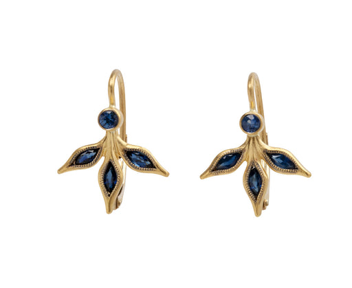 Blue Sapphire Marquise Three Leaf Drop Earrings