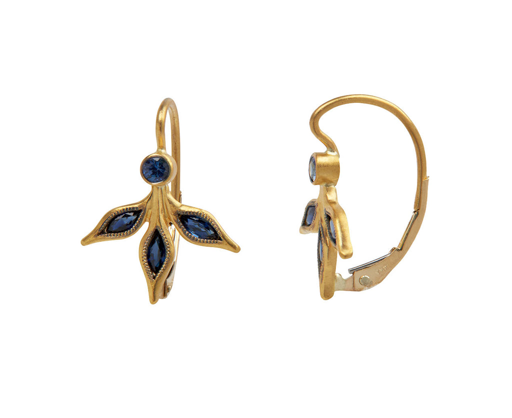 Blue Sapphire Marquise Three Leaf Drop Earrings