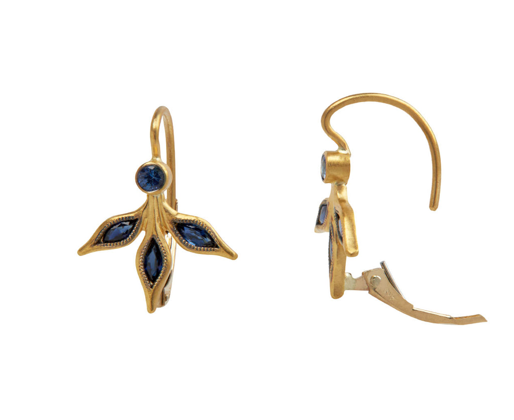 Blue Sapphire Marquise Three Leaf Drop Earrings