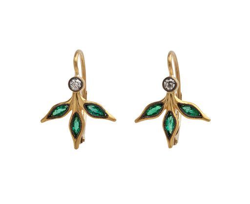 Emerald Marquise Three Leaf Earrings