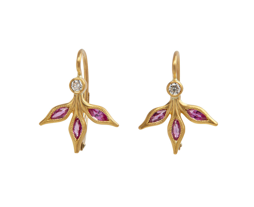 Cathy Waterman Hot Pink Sapphire Marquise Three Leaf Earrings