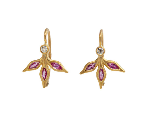 Cathy Waterman Hot Pink Sapphire Marquise Three Leaf Earrings