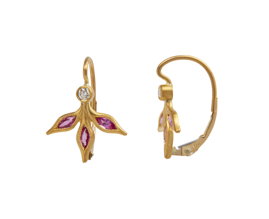 Hot Pink Sapphire Marquise Three Leaf Earrings