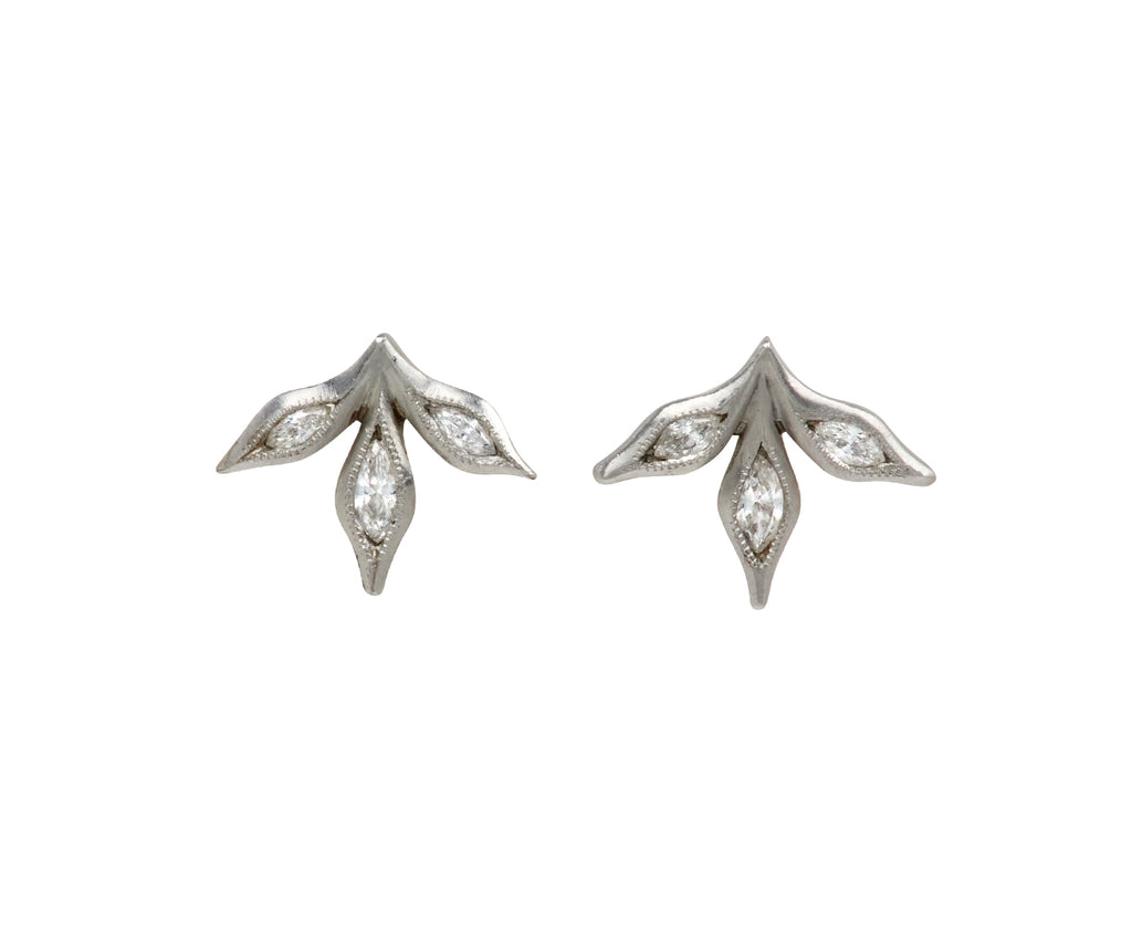 Platinum Marquise Three Leaf Stud Earrings