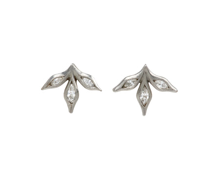 Platinum Marquise Three Leaf Stud Earrings