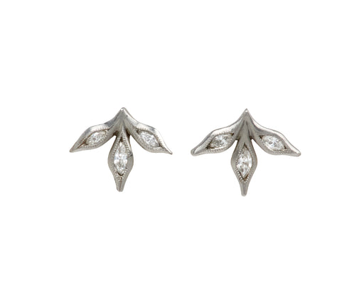 Platinum Marquise Three Leaf Stud Earrings