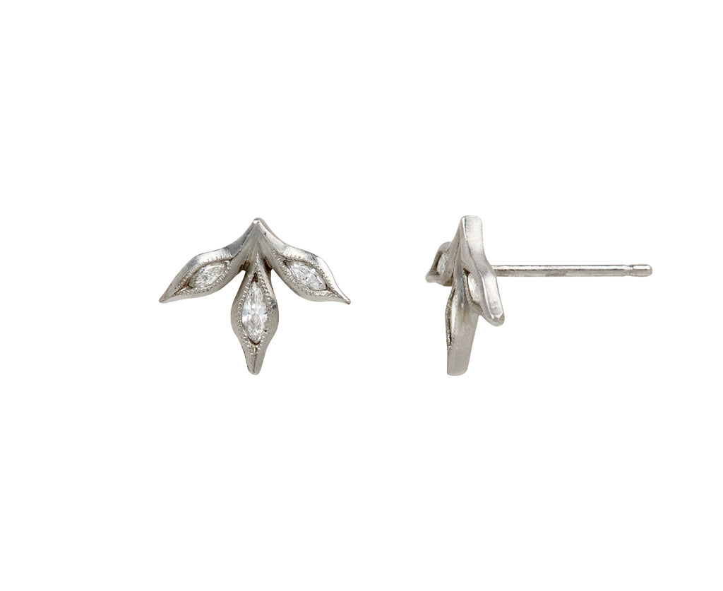 Platinum Marquise Three Leaf Stud Earrings