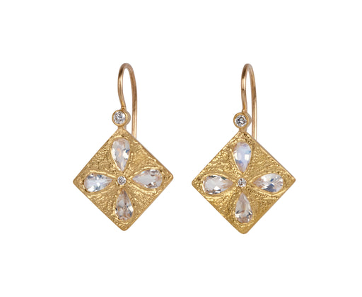 Cathy Waterman Rainbow Moonstone Flower Frame Earrings