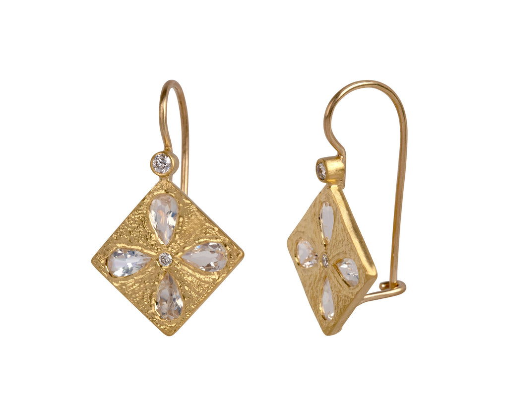 Cathy Waterman Rainbow Moonstone Flower Frame Earrings Side View