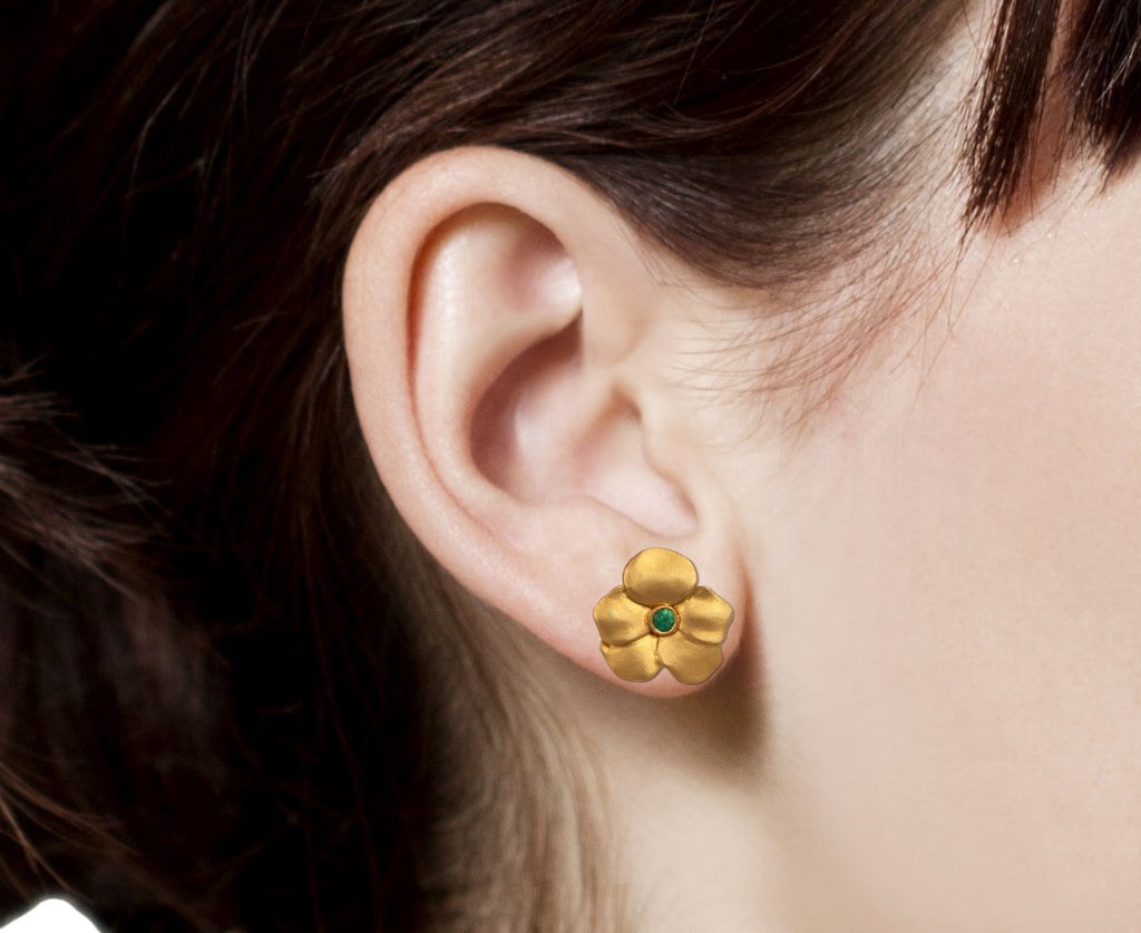 Cathy Waterman Emerald Forest Violet Stud Earrings Close Up Profile