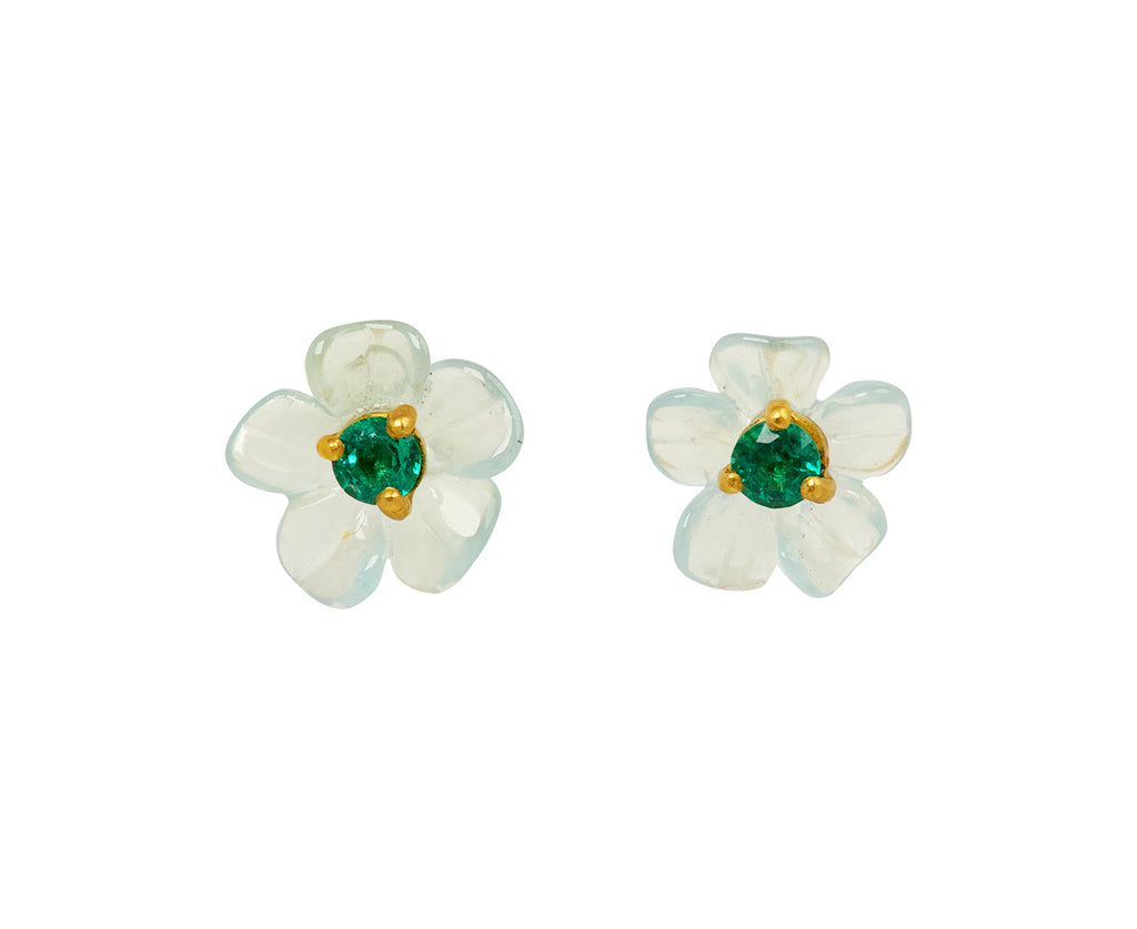 Aquamarine and Emerald Jeweled Flower Stud Earrings - TWISTonline 