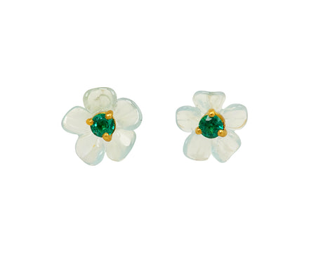 Aquamarine and Emerald Jeweled Flower Stud Earrings - TWISTonline 