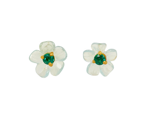 Aquamarine and Emerald Jeweled Flower Stud Earrings - TWISTonline 