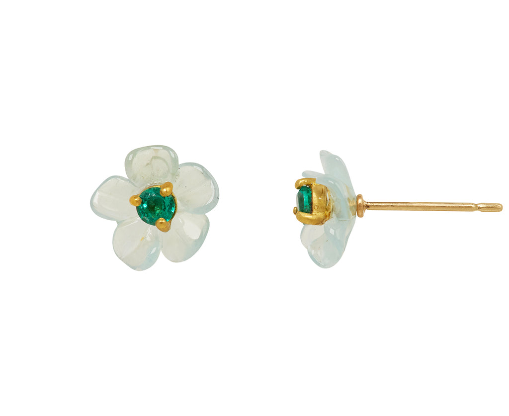 Aquamarine and Emerald Jeweled Flower Stud Earrings - TWISTonline 