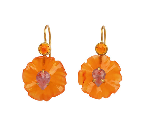 Carnelian and Pink Sapphire Jeweled Flower Earrings