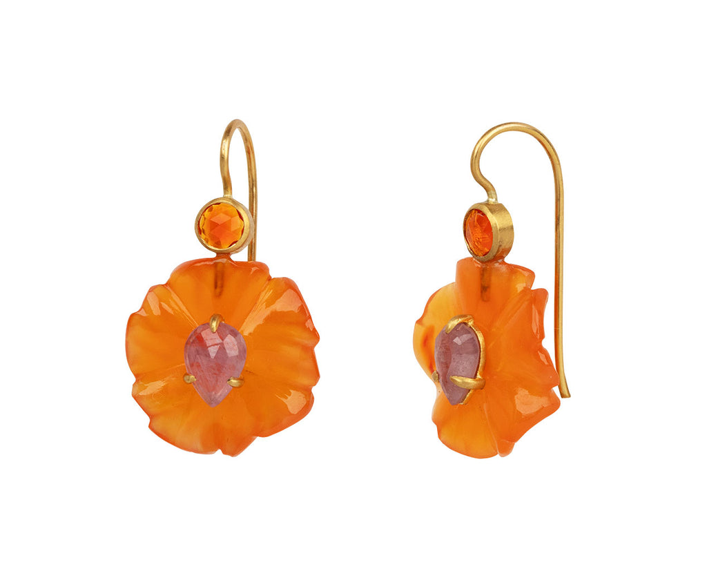 Carnelian and Pink Sapphire Jeweled Flower Earrings