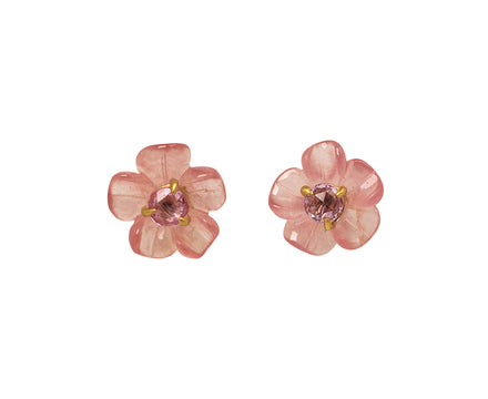 Rhodochrosite and Pink Sapphire Jeweled Flower Earrings