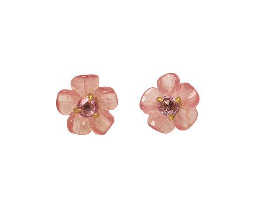 Rhodochrosite and Pink Sapphire Jeweled Flower Earrings