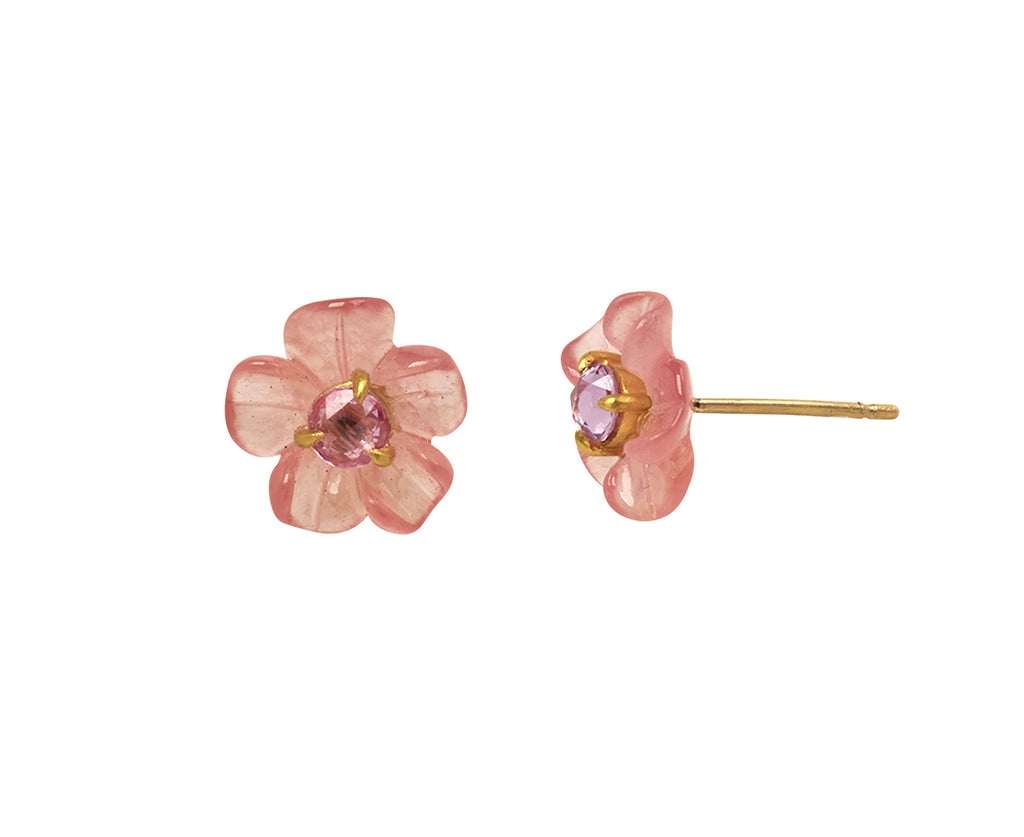 Rhodochrosite and Pink Sapphire Jeweled Flower Earrings