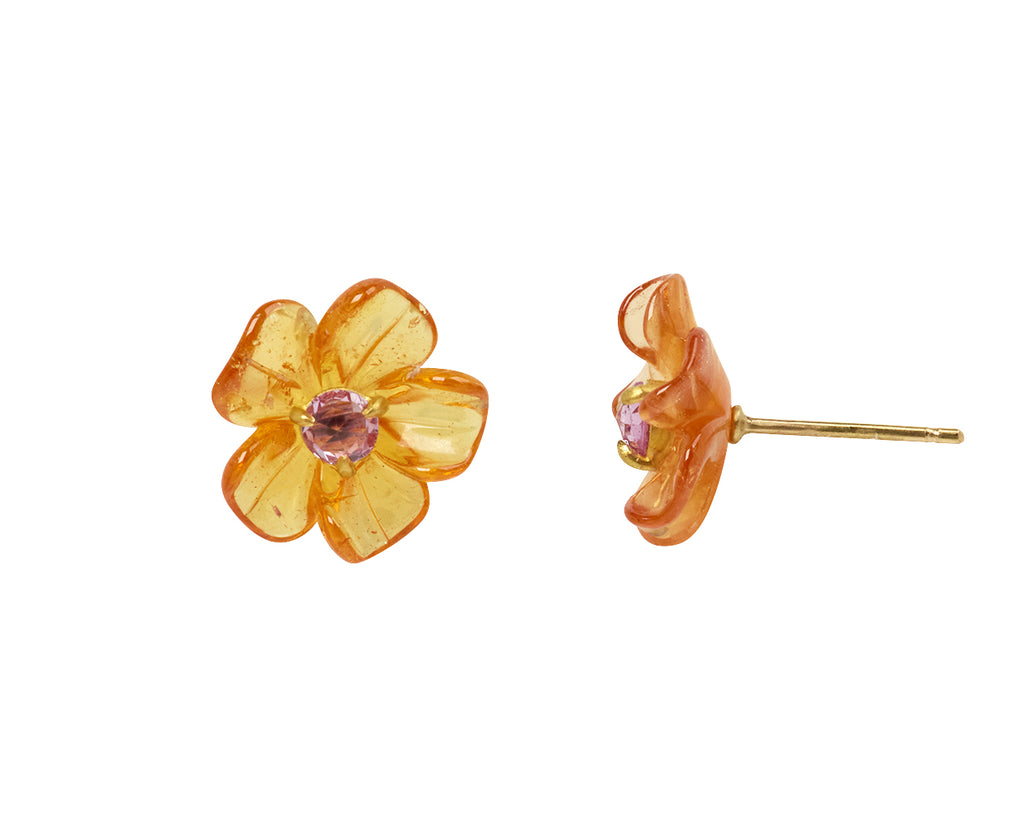 Mandarin Garnet and Pink Sapphire Jeweled Flower Earrings