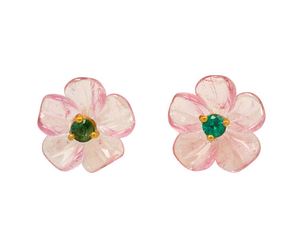 Pink Tourmaline and Emerald Jeweled Flower Earrings - TWISTonline 