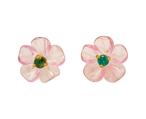Pink Tourmaline and Emerald Jeweled Flower Earrings - TWISTonline 