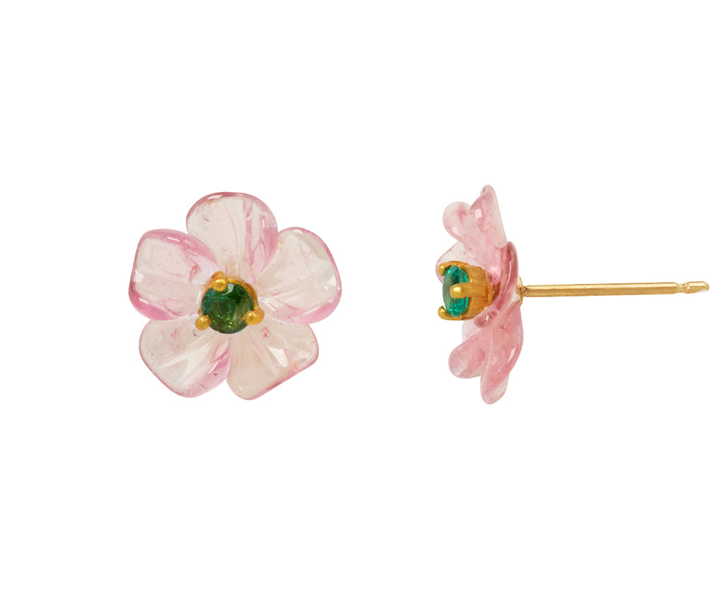 Pink Tourmaline and Emerald Jeweled Flower Earrings - TWISTonline 