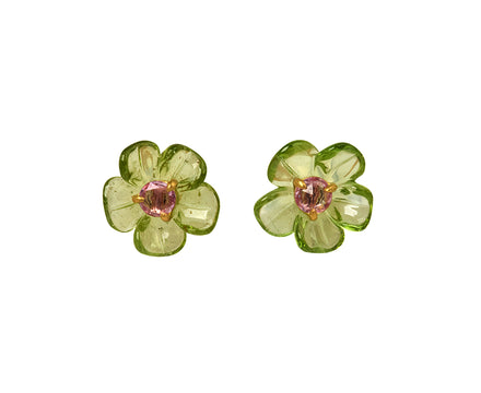 Peridot and Pink Sapphire Jeweled Flower Earrings
