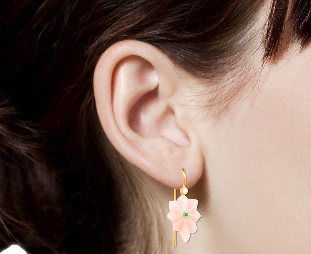 Cathy Waterman Pink Opal Shield Earrings Close Up Profile