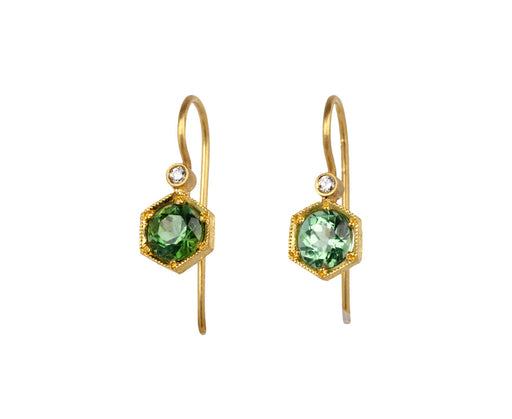 Cathy Waterman Green Tourmaline Hex Bezel Drop Earrings