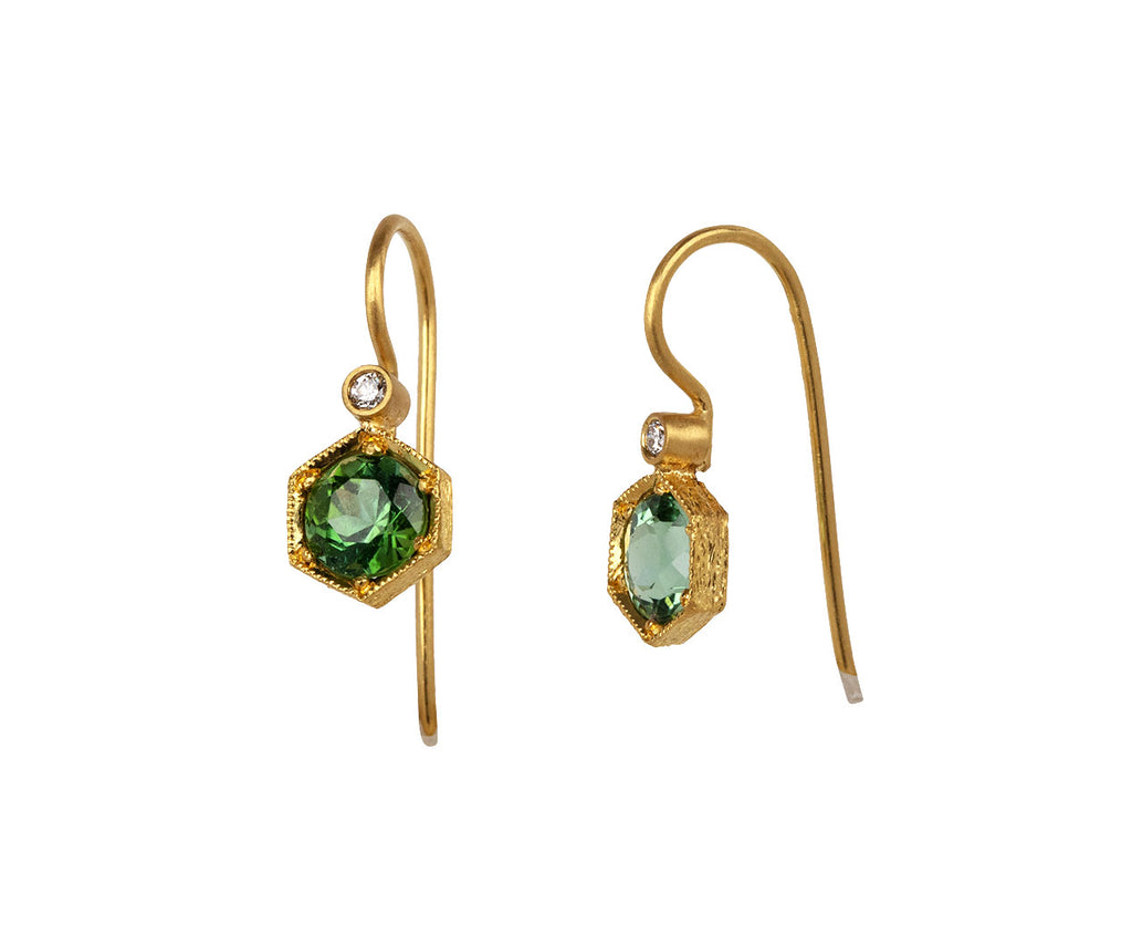 Cathy Waterman Green Tourmaline Hex Bezel Drop Earrings Side View