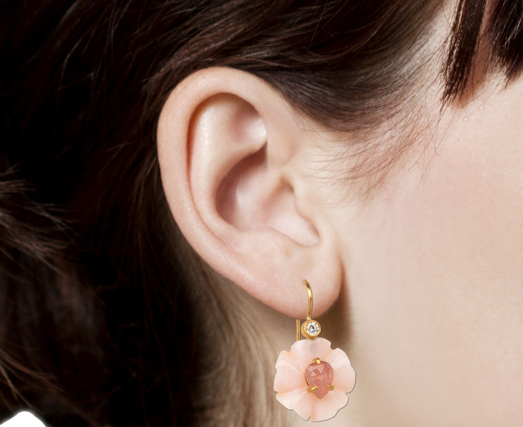 Pink Opal and Sapphire Jeweled Flower Earrings
