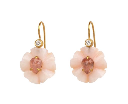 Pink Opal and Sapphire Jeweled Flower Earrings