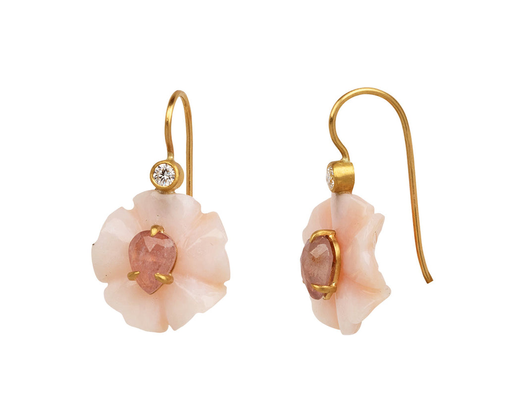Pink Opal and Sapphire Jeweled Flower Earrings