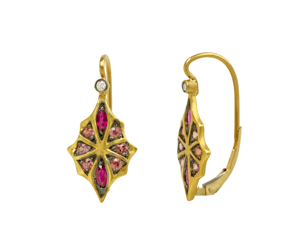 Ruby and Apricot Sapphire Star Earrings