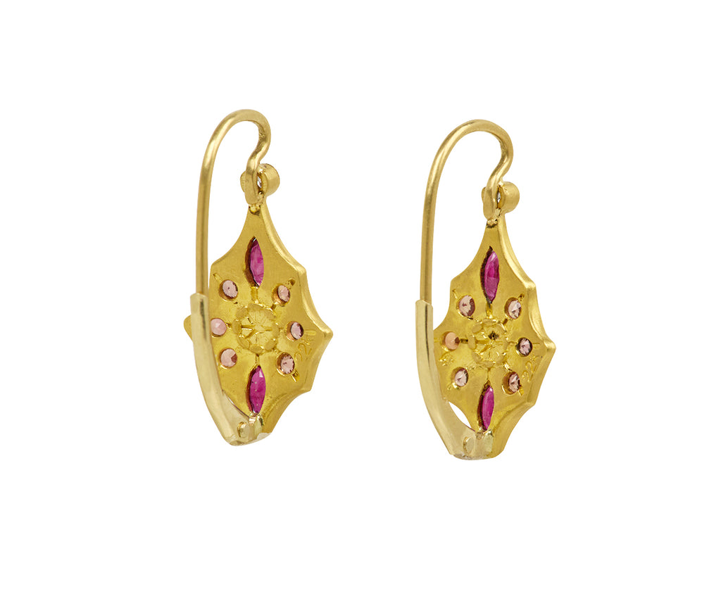 Ruby and Apricot Sapphire Star Earrings