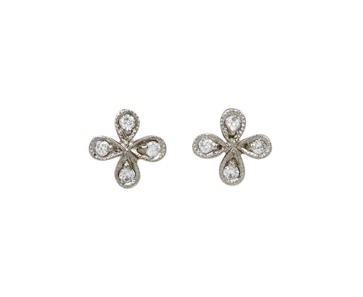 Diamond 4-Petal Flower Earrings