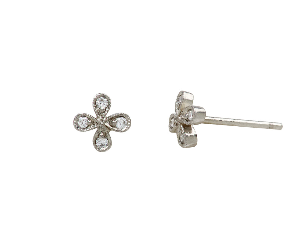 Diamond 4-Petal Flower Earrings