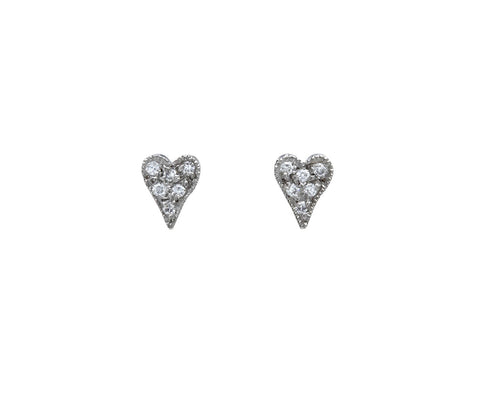 Platinum Tiny Diamond Heart Earrings