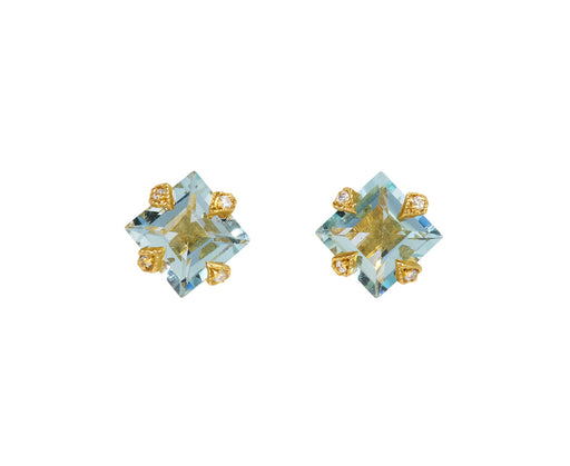 Aquamarine Square Thorn Post Earrings