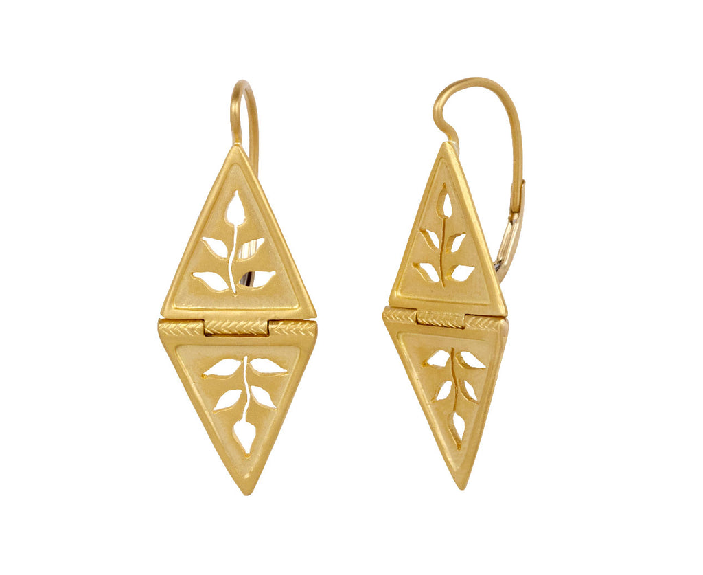 Cathy Waterman Double Triangle Reverso Leaf Earrings Side View