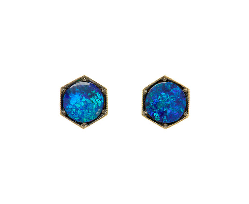 Opal Doublet Hexagonal Stud Earrings